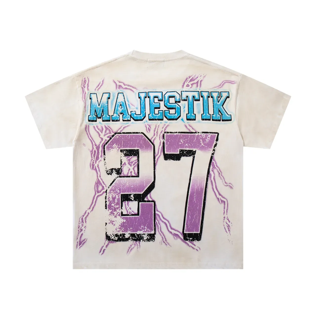 MAJESTIK Distressed Eagle Graphic Beige T-Shirt 2