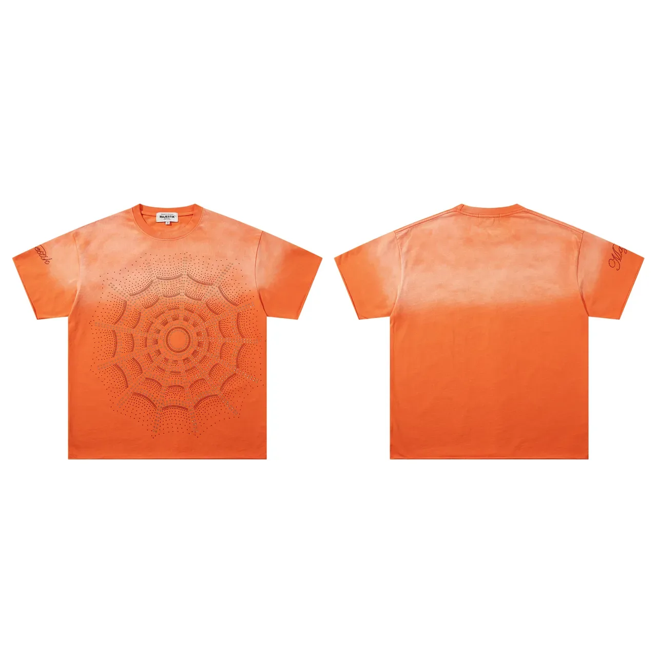 MAJESTIK Gradient Orange Dot-Mandala Embroidered T-Shirt 2