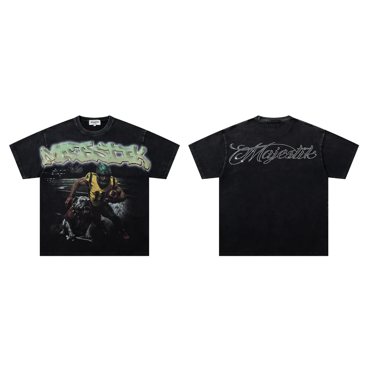 Majestik Graphic Print Oversized Washed Black T-Shirt 2