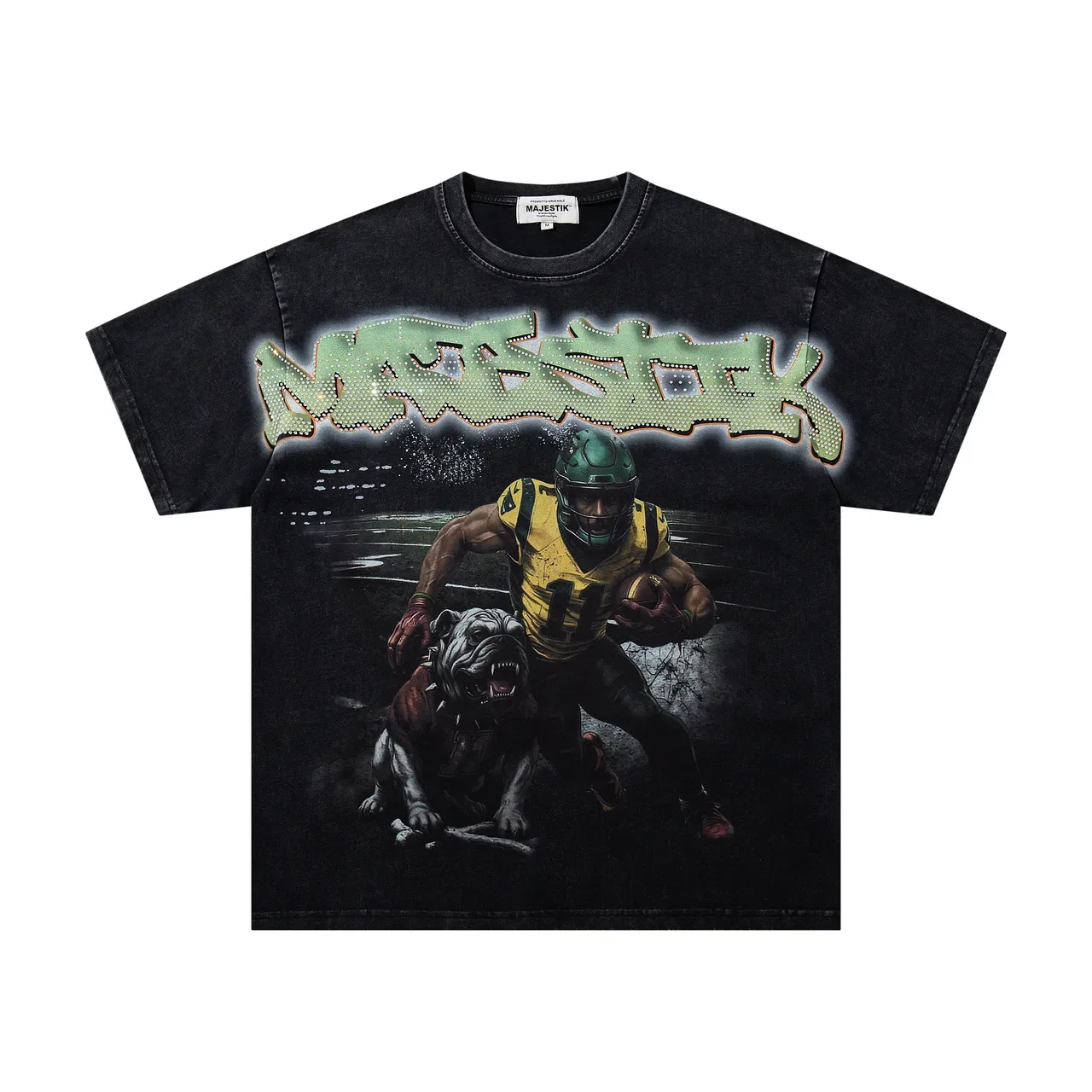 Majestik Graphic Print Oversized Washed Black T-Shirt 4