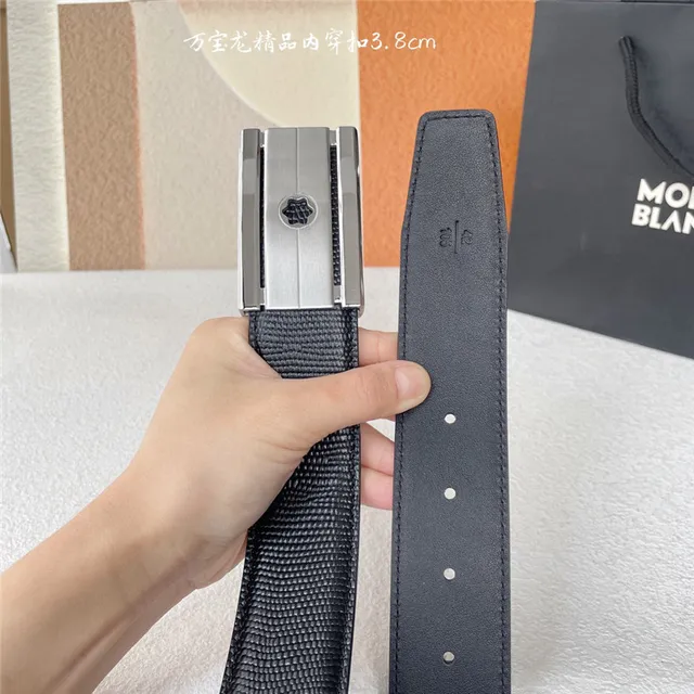 مونتبلانك Meisterstück شريط نسيج أسود ذهبي مقبض مستطيل معدني حزام جلدي 4