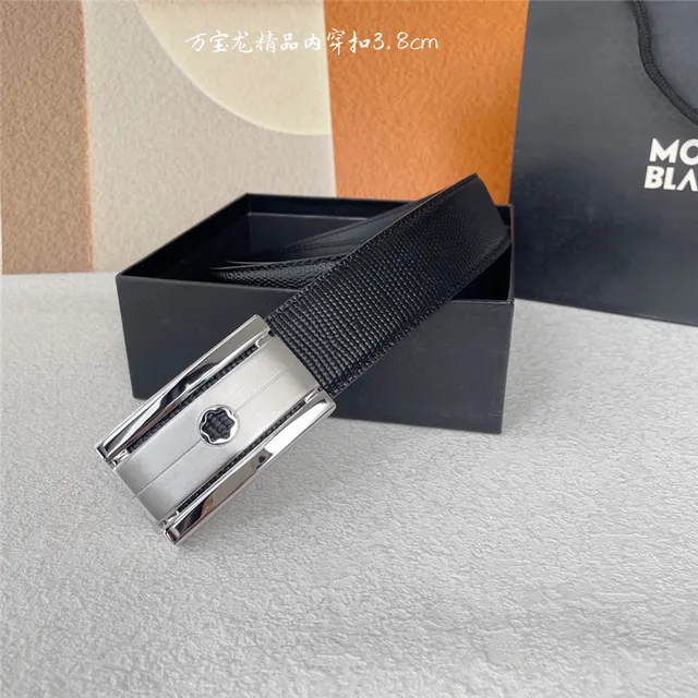مونتبلانك Meisterstück شريط نسيج أسود ذهبي مقبض مستطيل معدني حزام جلدي 7