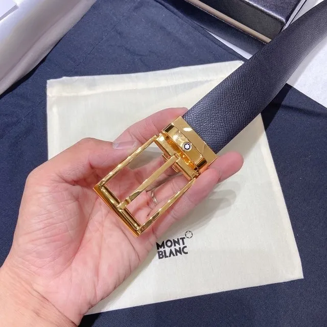 Montblanc 可翻转灰金色纹理皮革腰带 2