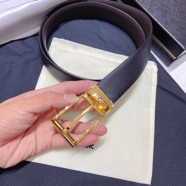 Montblanc 可翻转灰金色纹理皮革腰带 3