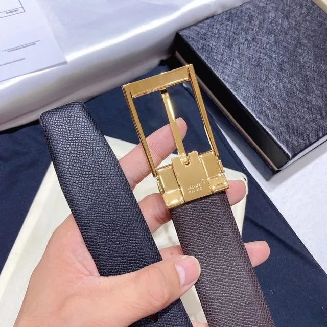 Montblanc 可翻转灰金色纹理皮革腰带 5