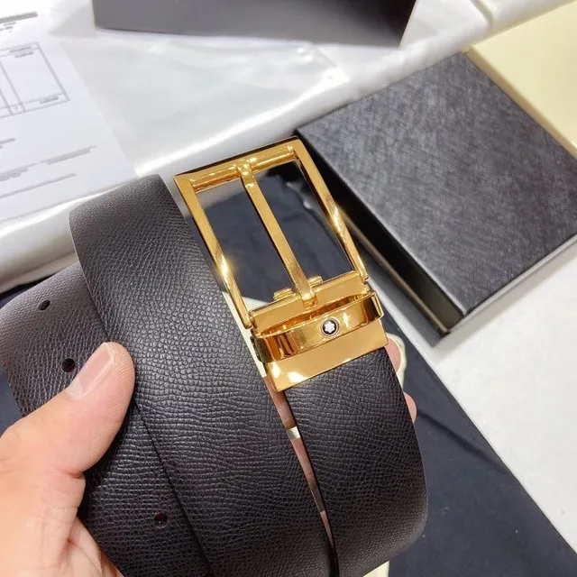 Montblanc 可翻转灰金色纹理皮革腰带 7