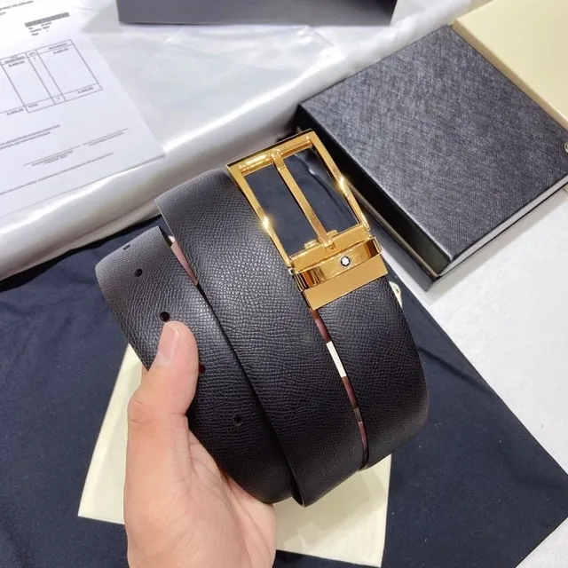 Montblanc 可翻转灰金色纹理皮革腰带 8