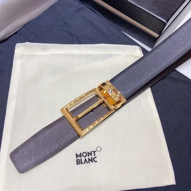 Montblanc 可翻转灰金色纹理皮革腰带 9