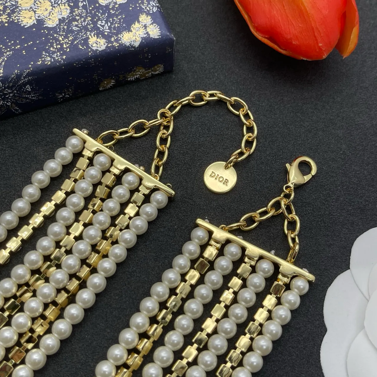 Multi-Strand Pearl and Crystal Choker Necklace 2