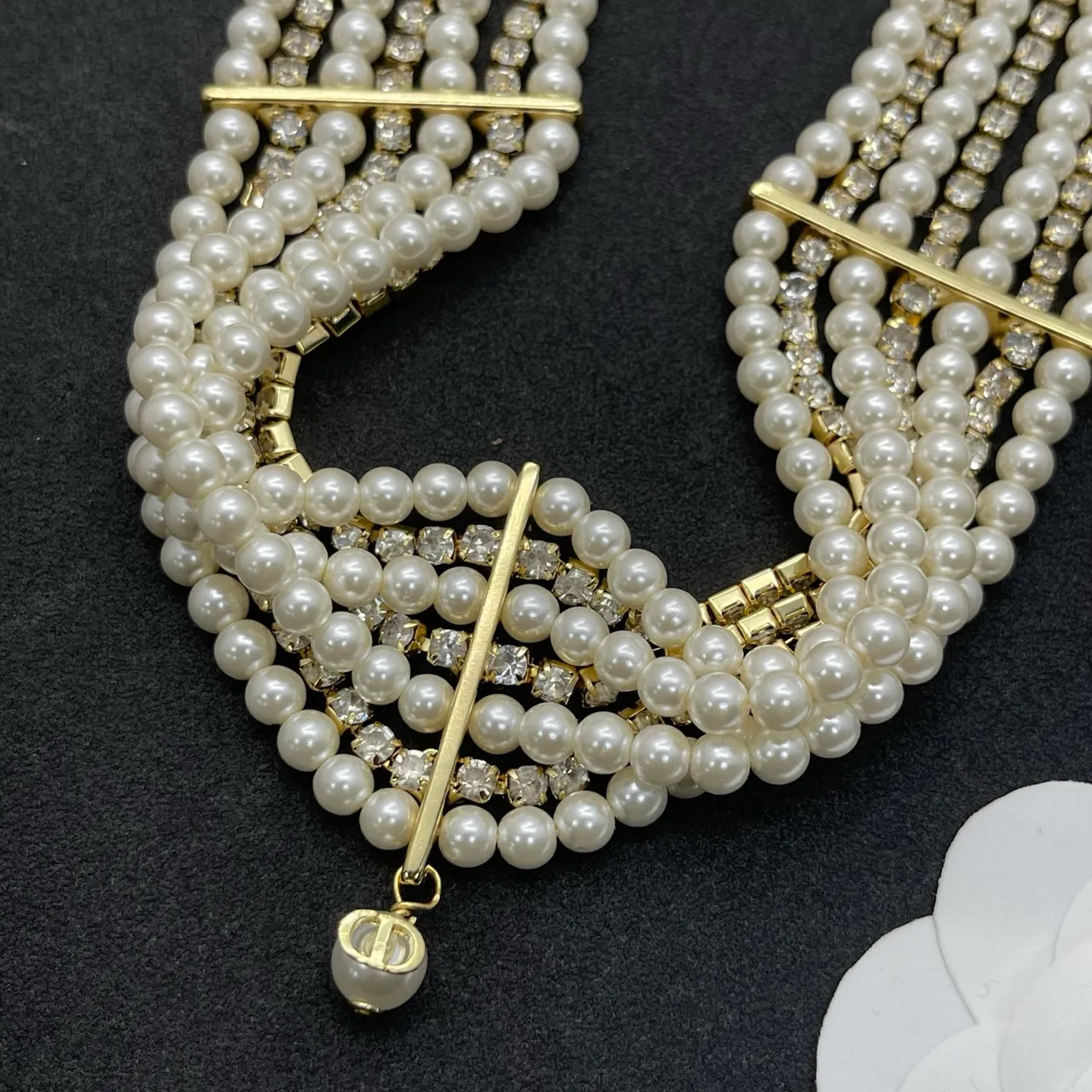 Multi-Strand Pearl and Crystal Choker Necklace 5