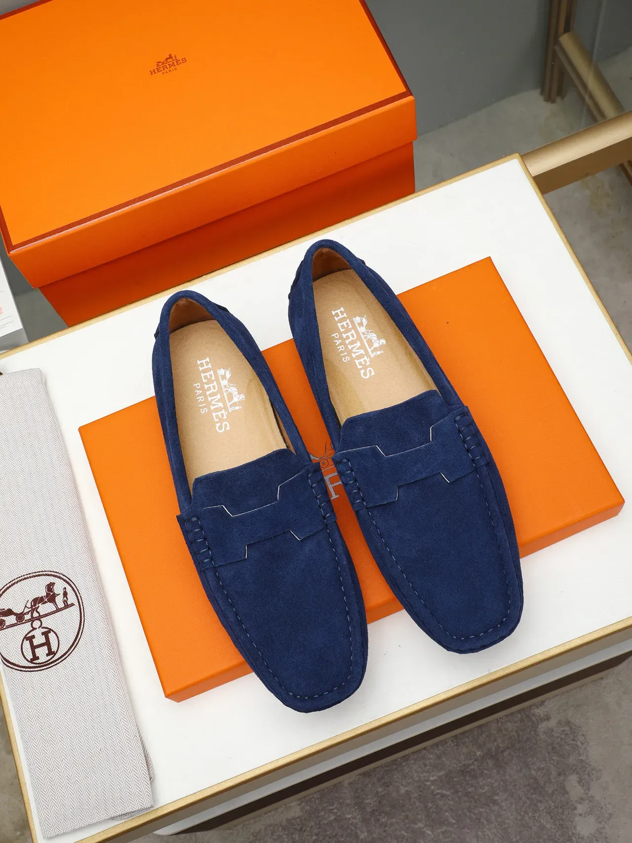 Navy Beige Suede Upper Penny Strap Loafer 2