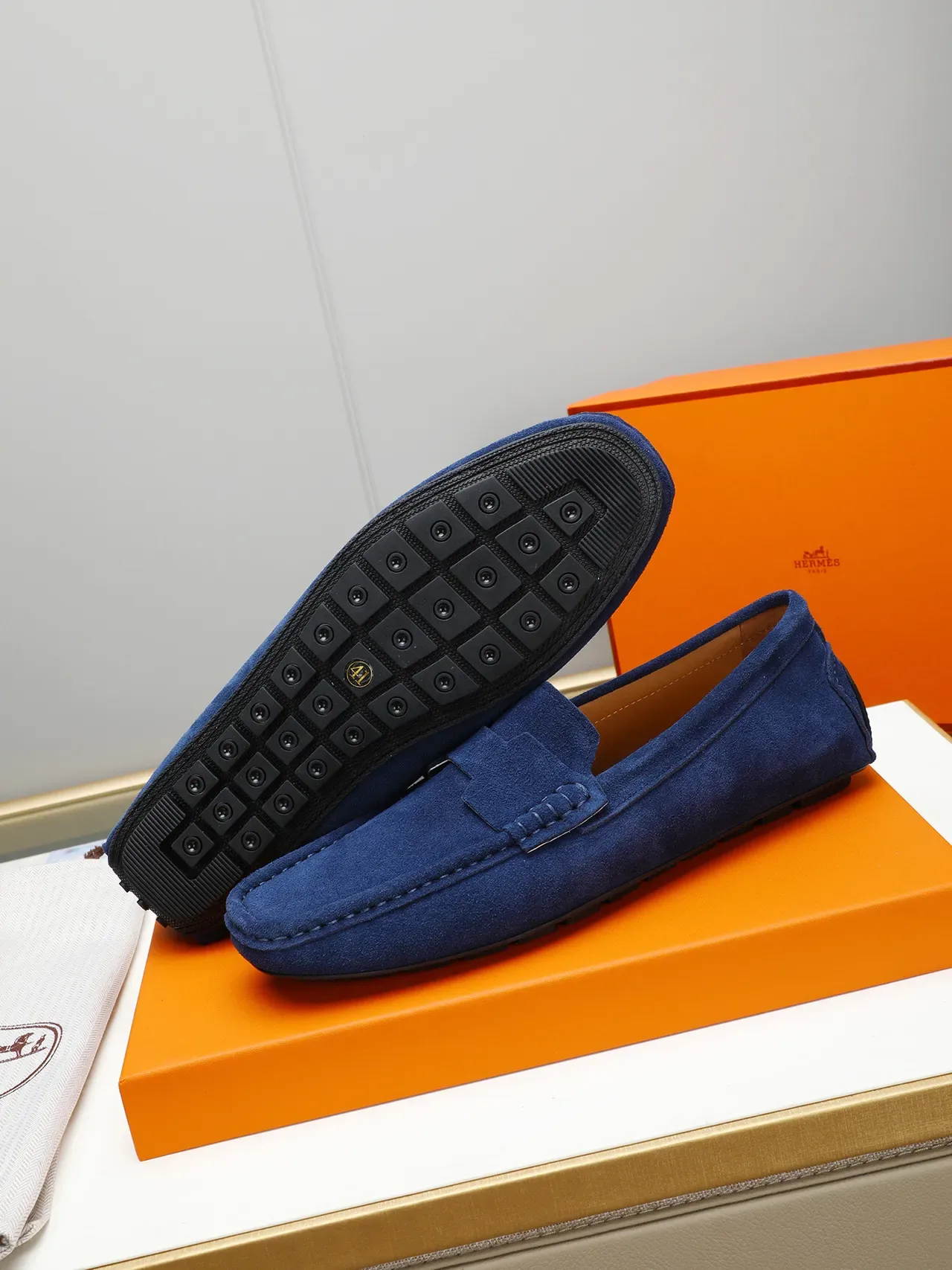 Navy Beige Suede Upper Penny Strap Loafer 4