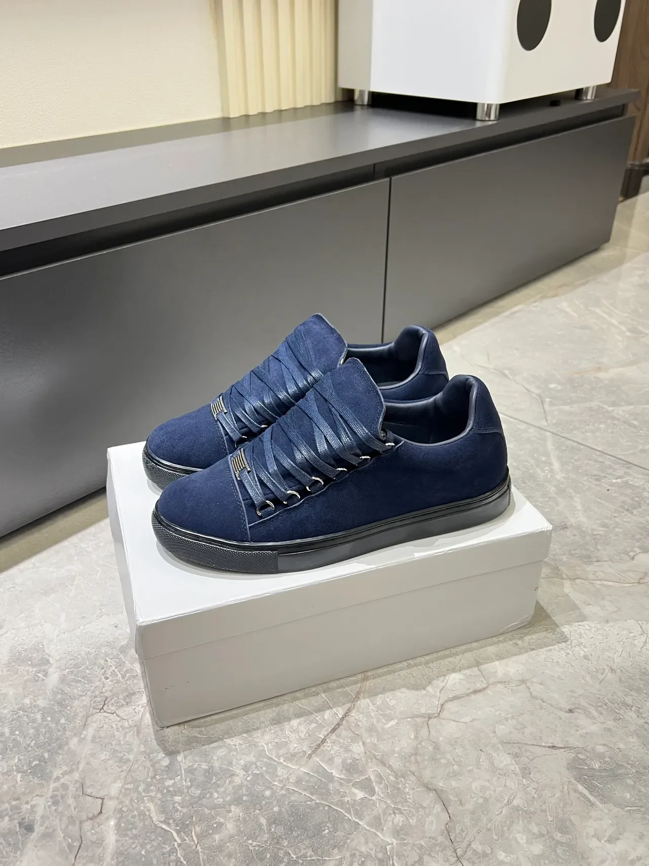 Navy Black Suede Upper Rubber Sole Sneakers 5