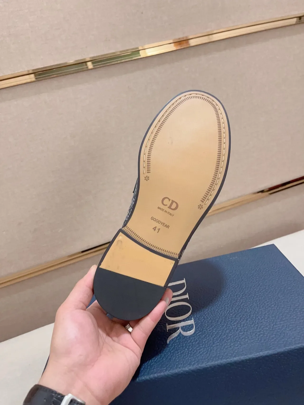 Navy Black Textured Monogrammed Fabric Upper Leather Trim Loafer 2