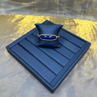 Navy Gold Blue Satin-Finish Tray Padded Ridged Interior Jewelry