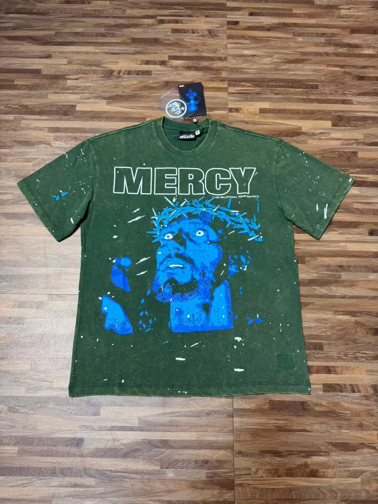Olive Green and Black Graphic Print Distressed T-Shirt 3