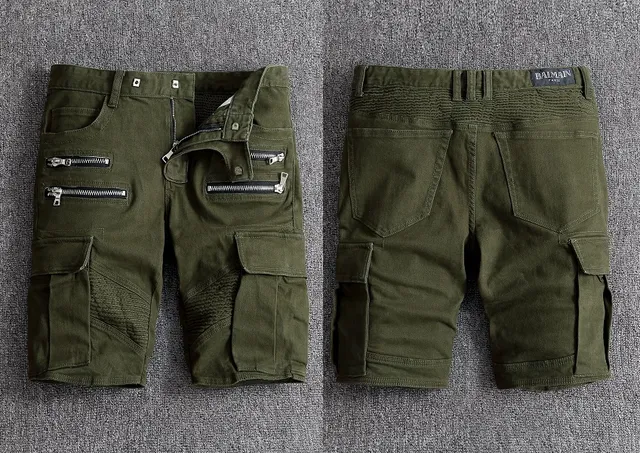 Shorts Style Cargo Vert Olive avec Poches à Fermeture Éclair 15
