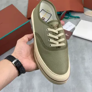 Olive Green Pebbled Upper Cream Cupsole Lace-Up Sneaker