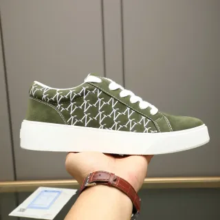 Olive Green Suede Embroidered Monogram Platform Sneaker