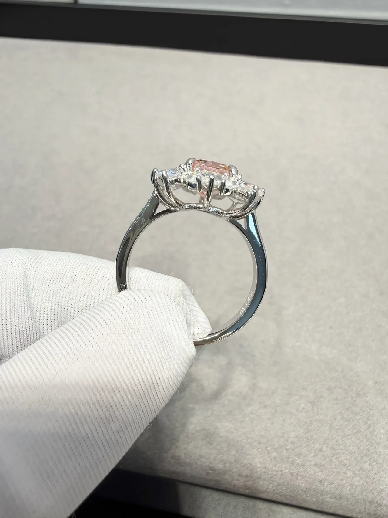 Orange White Halo Cluster Cushion-Cut Center Ring 8