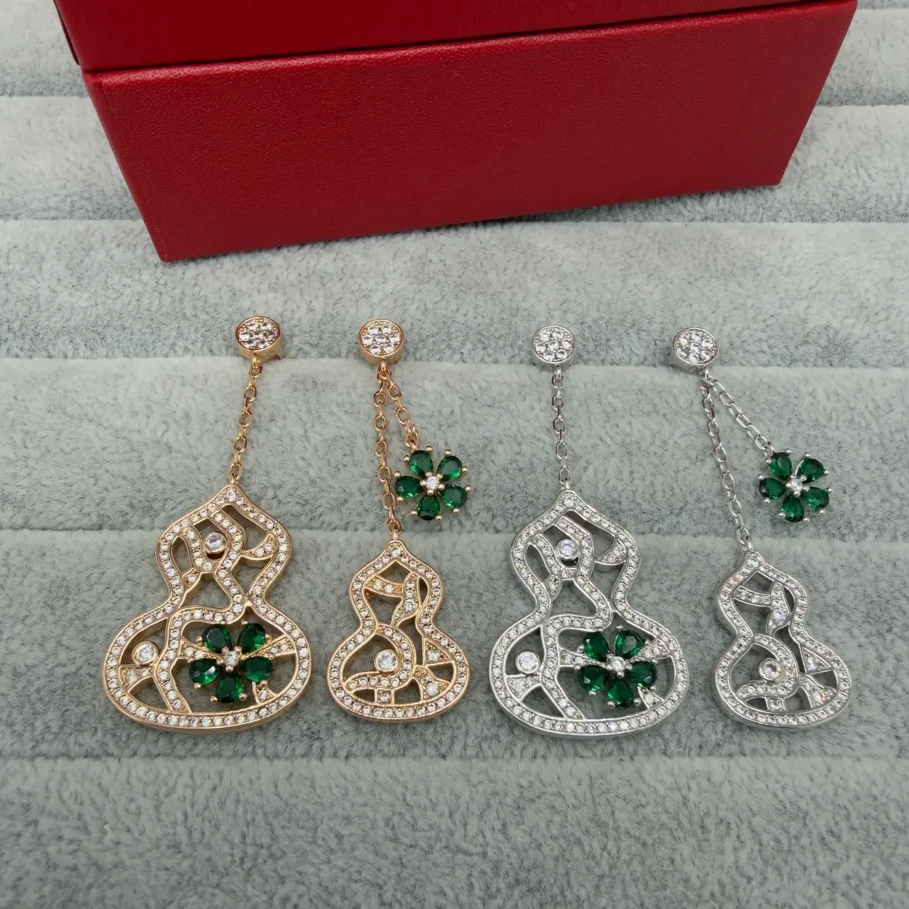 Ornate Filigree Pavé Gourd-Shaped Drop Earrings 5