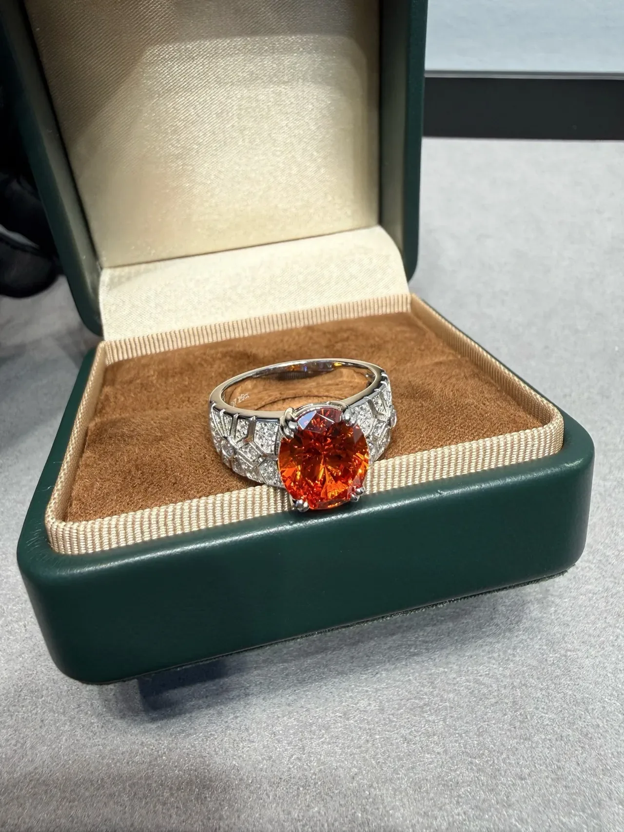 Oval Orange Gemstone Pavé Diamond Accent Ring 4