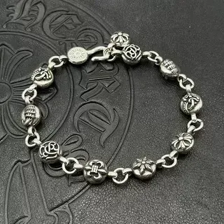 Oxidized Silver-Tone Charm-Link Figural Bead Bracelet