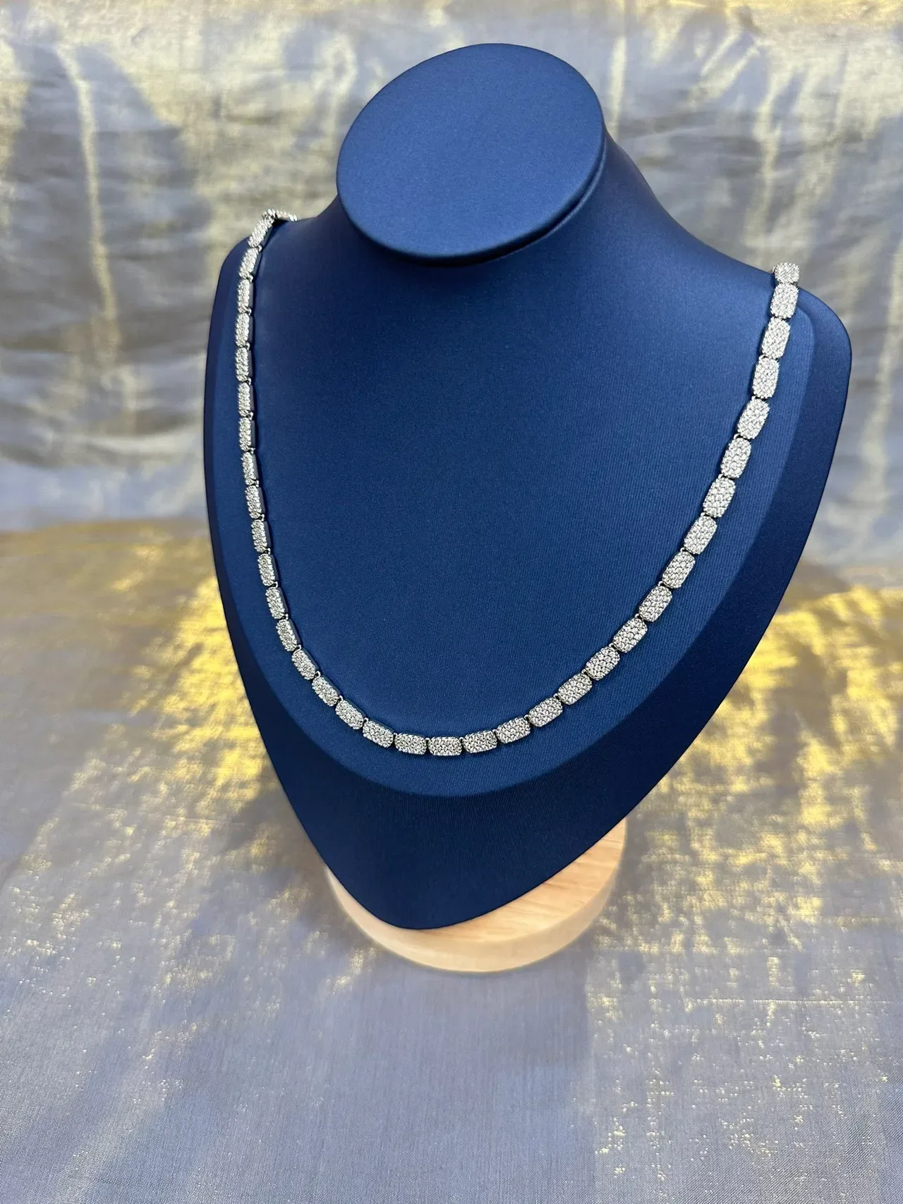 Pave-Set Rectangular Link Chain Necklace 9