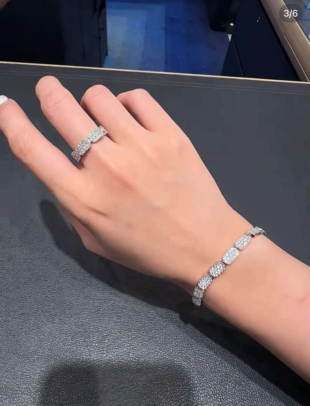 Pavé-Set Rectangular Link Silver-Tone Bracelet 4