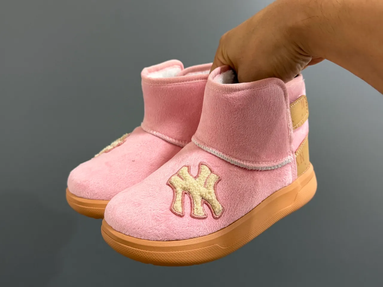 Pink Beige Plush-Lined Slip-On Snow Boots 5