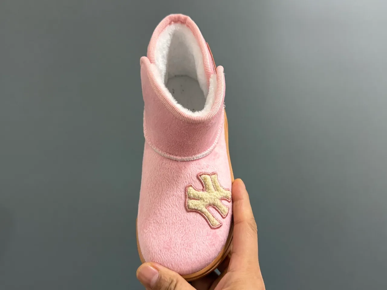 Pink Beige Plush-Lined Slip-On Snow Boots 11