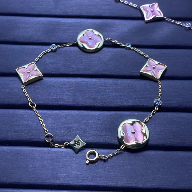 Pink Enamel Floral Quatrefoil Charm Necklace 4