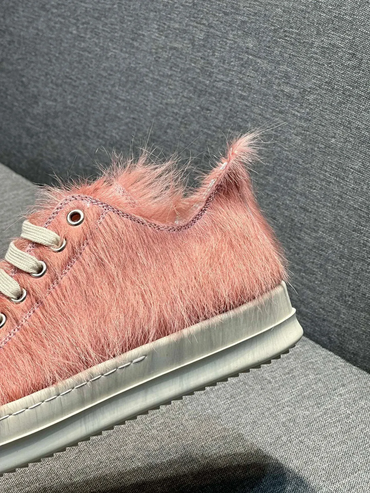Pink Fuzzy Upper Off-White Toe Cap Low-Top Sneaker 8