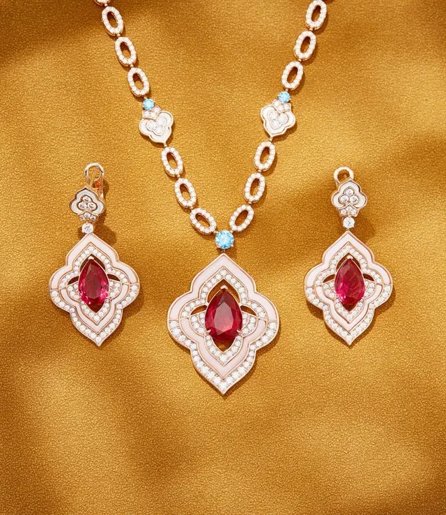 Pink Gold Quatrefoil Pendant Pavé Diamond Necklace 3