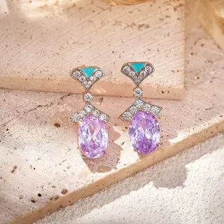 Joias pedra oval facetada roxa azul turquesa inlay triangular
