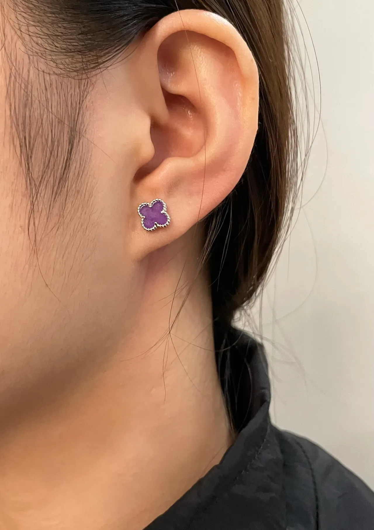 Purple Clover-Shaped Pavé-Set Stud Earrings 8
