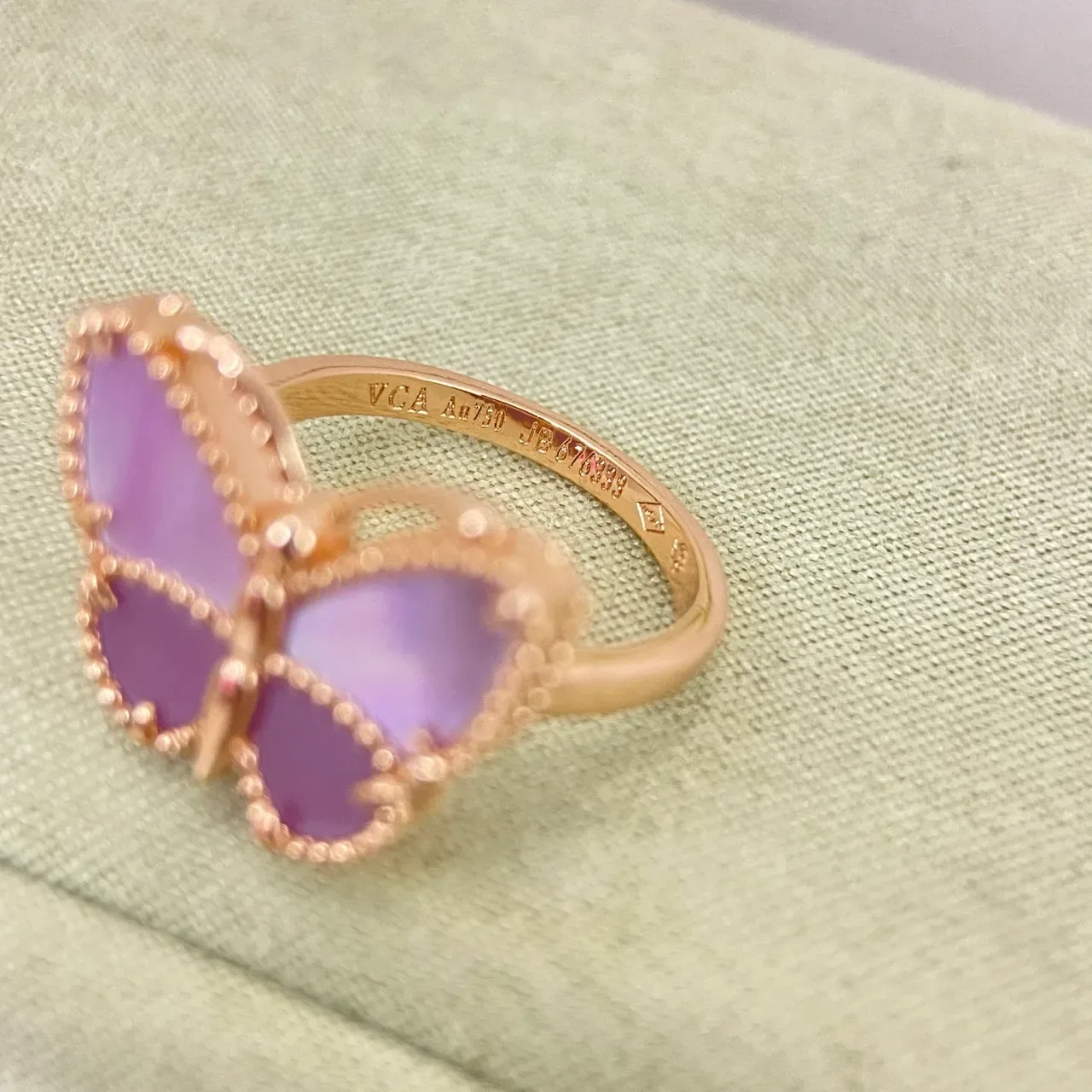 Purple Gold Butterfly Motif Beaded Bezel Edge Ring 2