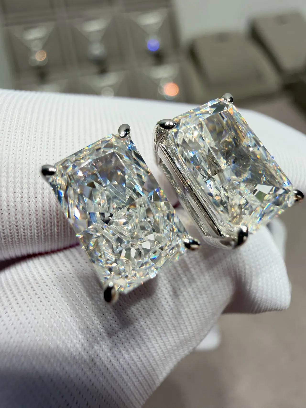 Rectangular Emerald-Cut Solitaire Stud Earrings 5