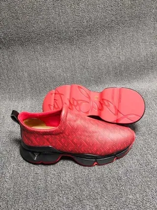 Red and Black Slip-On Embossed Pattern Chunky Sneakers 2