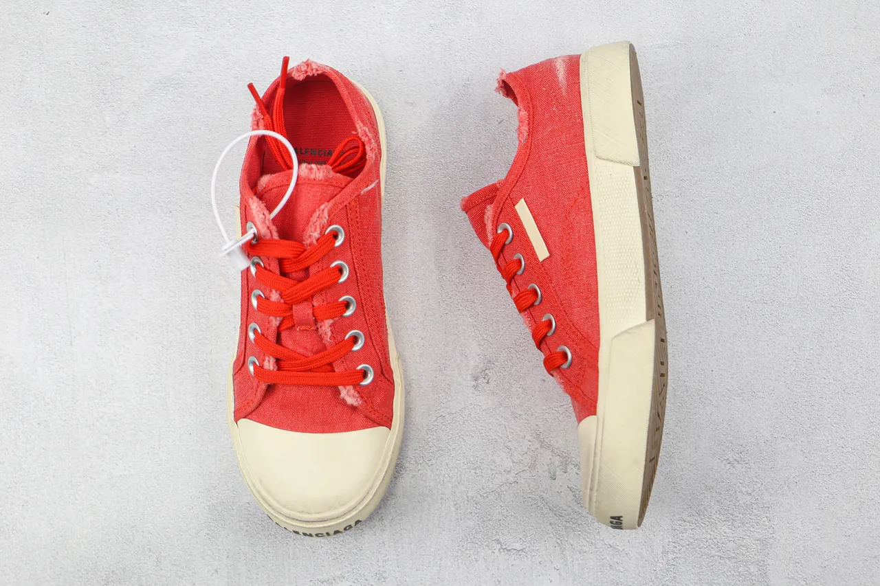 Chaussures en toile rouge beige low-top avec col frayé 3