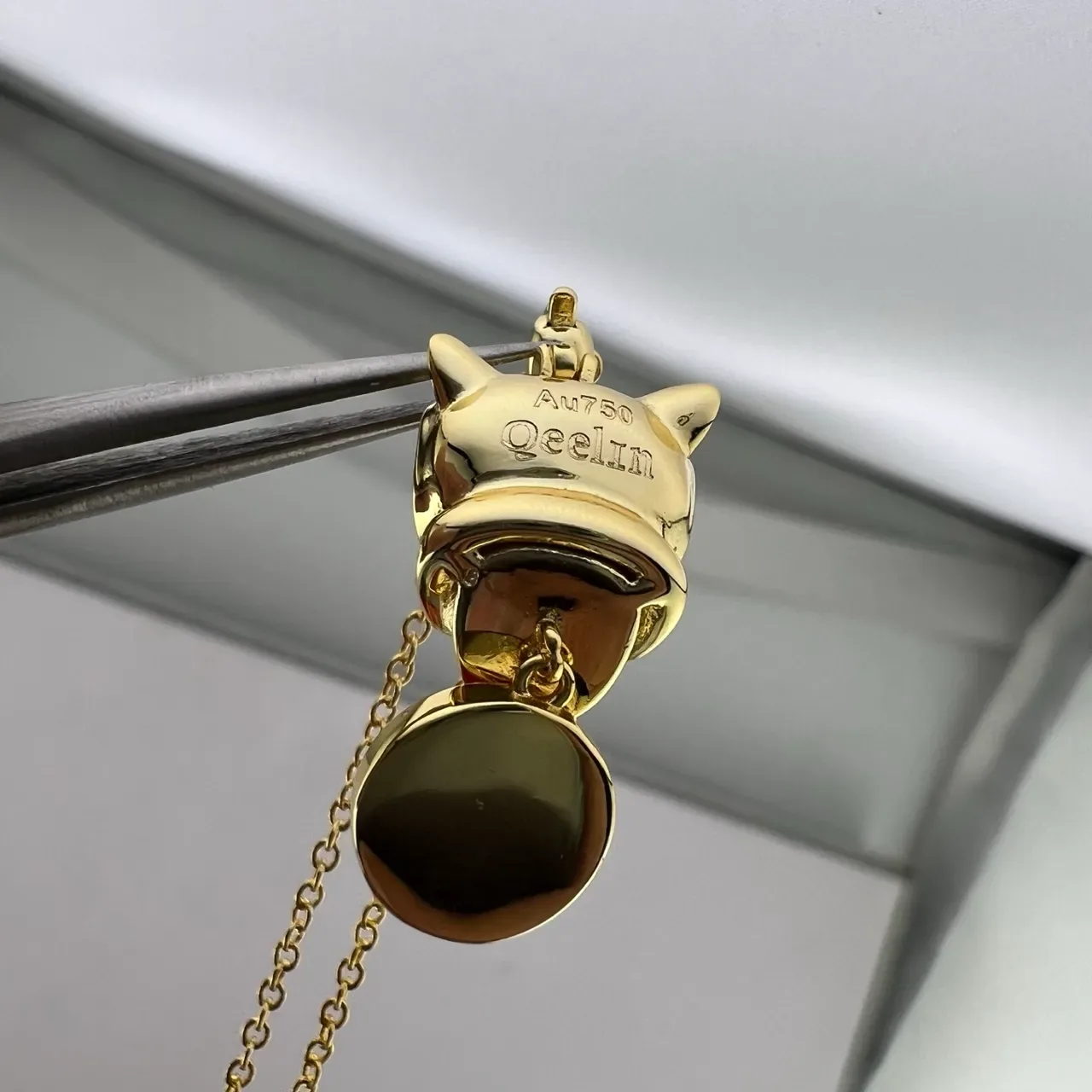 Red Gold Owl-Head Pendant Enamel Disc Charm Necklace 2