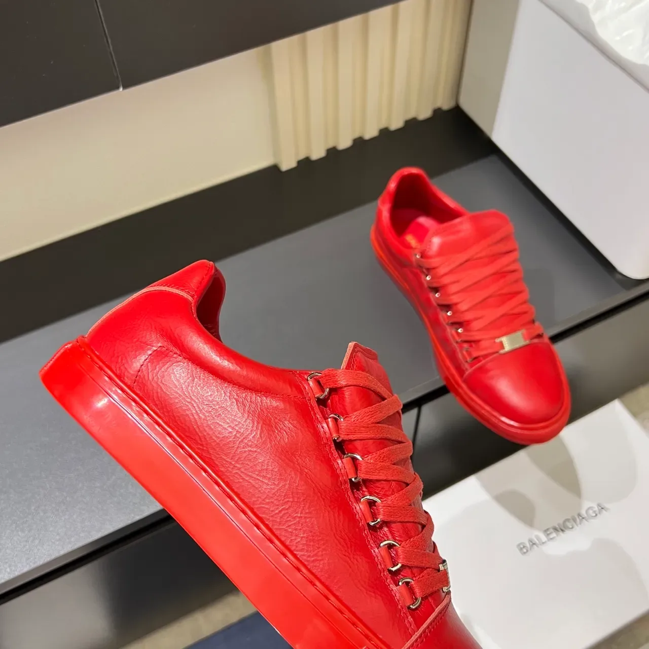 Red Monochromatic Low-Top Lace-Up Sneaker 3