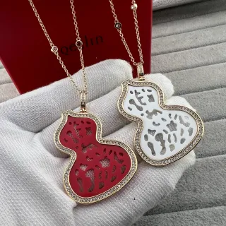 Collier en Forme de Gourde avec Inlay d'Émail Rouge et Blanc