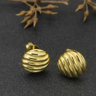 রিবড গোলকাকার পলিশড গোল্ড-টোন স্টাড ইয়ারিংস