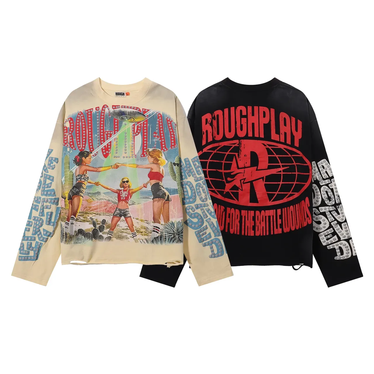 ROUGH Oversized Distressed Graphic Print Black T-Shirt 7