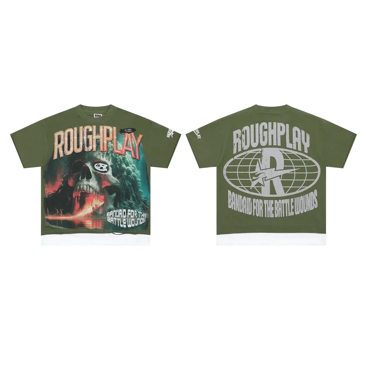 T-shirt Roughplay vert armée et blanc coupe oversize imprimé graphique 2