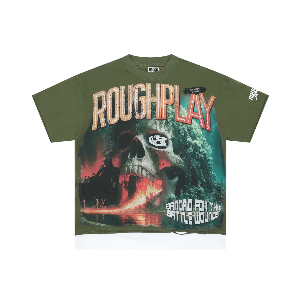 T-shirt Roughplay vert armée et blanc coupe oversize imprimé graphique 3