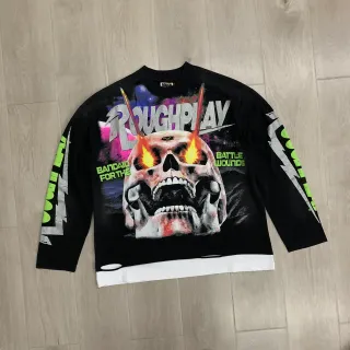 ROUGHPLAY Graphic-Print Distressed Hem Long-Sleeve Top
