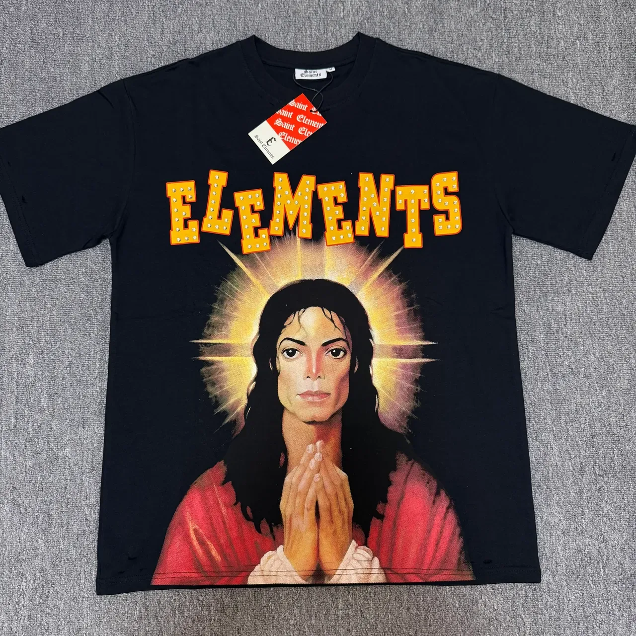 Saint Elements Black Blue Graphic Tee Halo Portrait Print T-Shirt 10