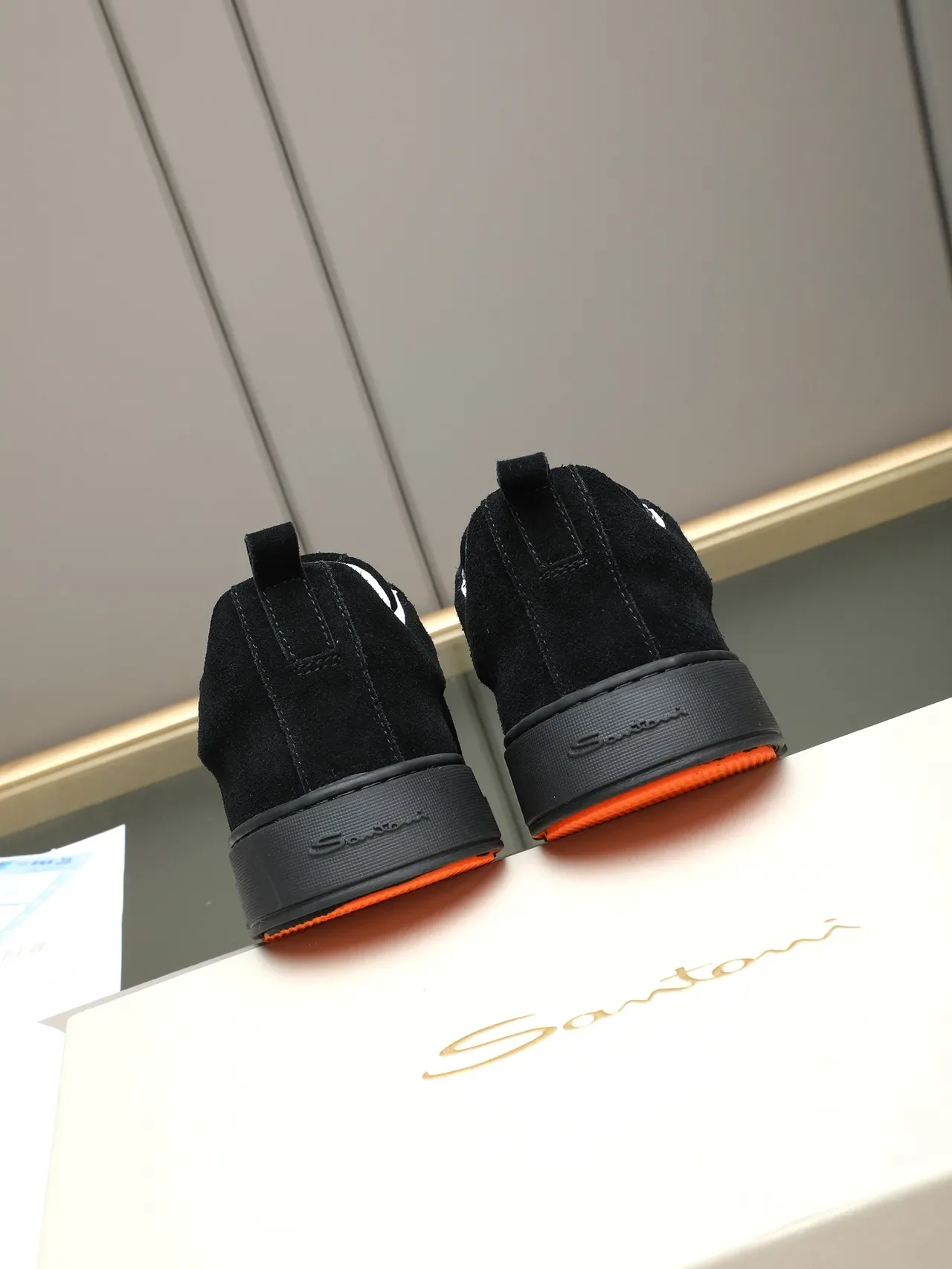 Santoni Sneakers Lifestyle Daim Noir Orange Slip-On Construction 3